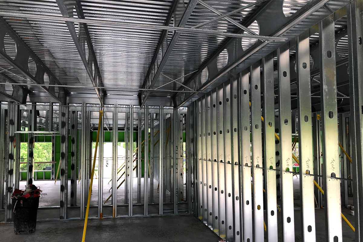 Metal stud wall framing on a commercial build-out